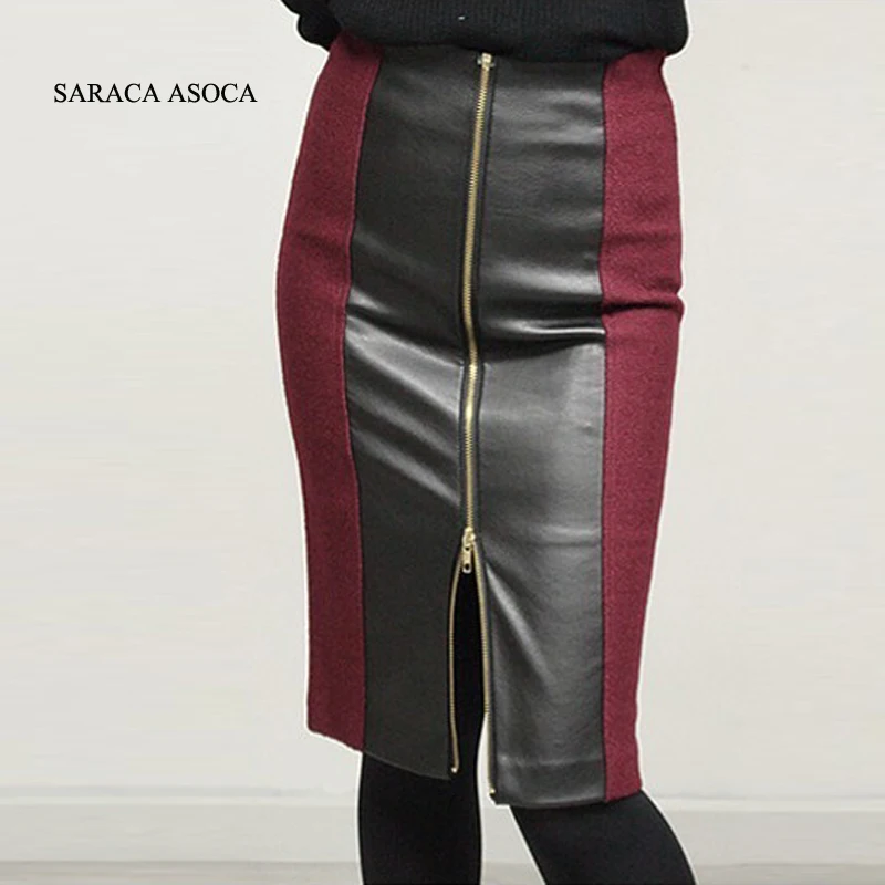 Image Latest Design 2014 Autumn and Winter High Waist Women s Fashion Zipper Skirt Pencil Skirt Black   Wine Red Color Saias Femininas