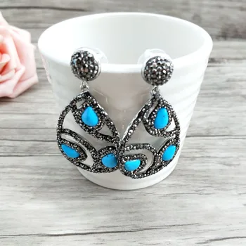

5 Pairs Fashion water-drop earrings Pave Black Rhinestone Blue Stone Metal Earrings For Women Jewelry ER641