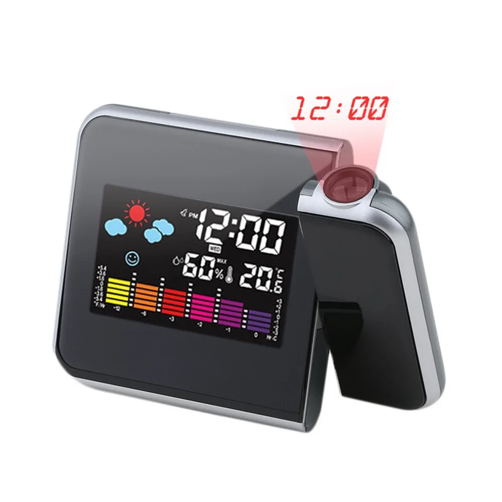 Black Digital Projection Snooze Alarm Clock Colorful LED Display Backlight Silent No Ticking Clock Weather Station House Clocks
Black Digital Projection Snooze Alarm Clock Colorful LED Display Backlight Silent No Ticking Clock Weather Station House Clocks