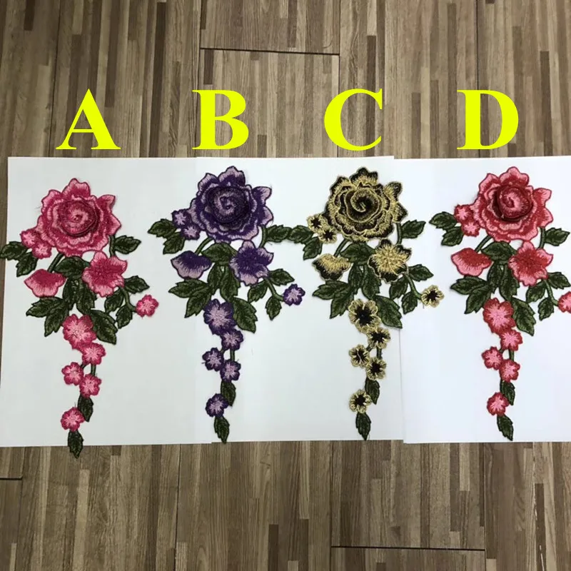 

Dyed yarn polyester embroidery 28cm*17cm guipure flower patch,embroidery flora applique,8 colors available,HFXP-171217J