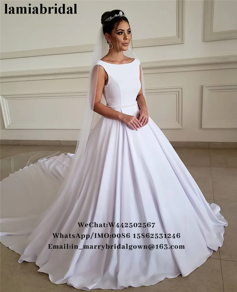 Princess White Arabic Cheap Wedding Dresses 2019 Ball Gown Backless Simple Satin Pearls Sash Vestido De Novia Arabic Bridal Gown
Princess White Arabic Cheap Wedding Dresses 2019 Ball Gown Backless Simple Satin Pearls Sash Vestido De Novia Arabic Bridal Gown