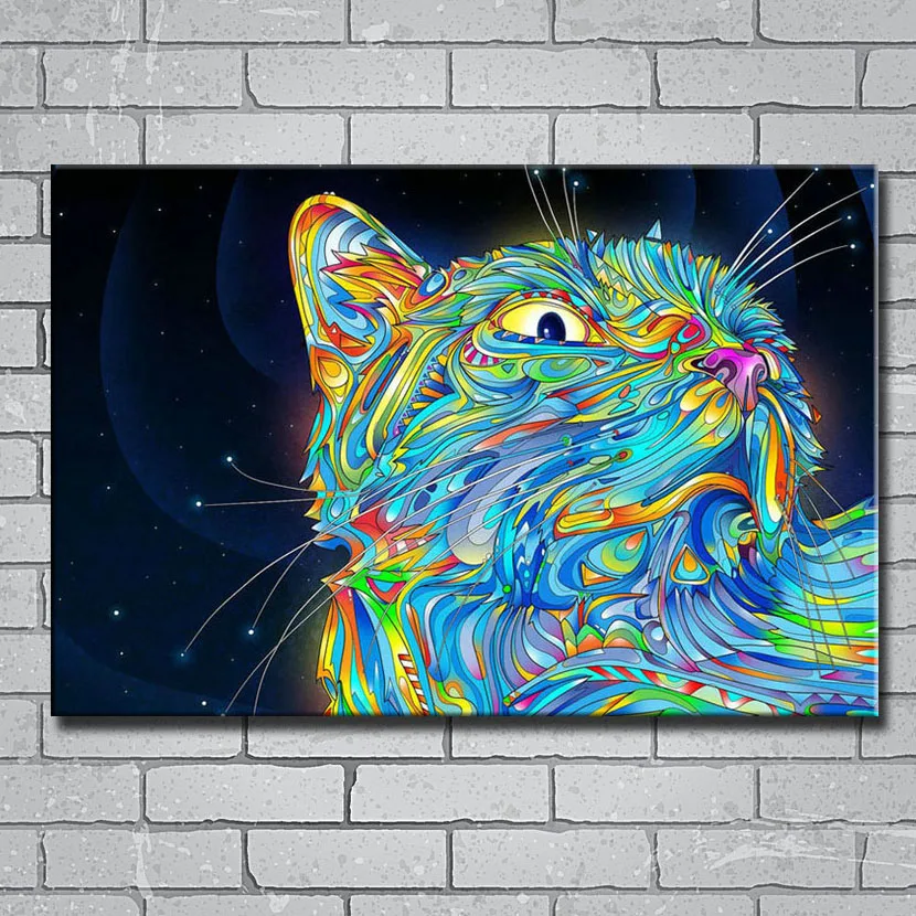 Y265 Psychedelic Trippy Cat Abstract 14x21 24x36 27x40 Inch Art Silk Poster Print Canvas Wall Sticker | Дом и сад