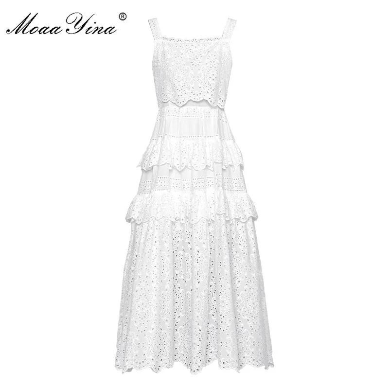 MoaaYina Fashion Designer Runway dress Spring Summer Women Dress Spaghetti Strap Hollow Out Embroidery Ruffles White Dresses
MoaaYina Fashion Designer Runway dress Spring Summer Women Dress Spaghetti Strap Hollow Out Embroidery Ruffles White Dresses