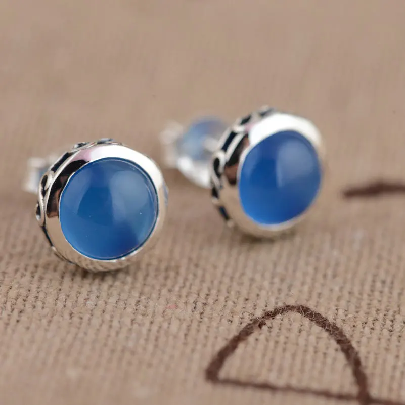 Round 925 Silver Stud Earring Blue Chalcedony boucle d'oreille S925 Sterling Silver Earrings for Women Jewelry
Round 925 Silver Stud Earring Blue Chalcedony boucle d'oreille S925 Sterling Silver Earrings for Women Jewelry