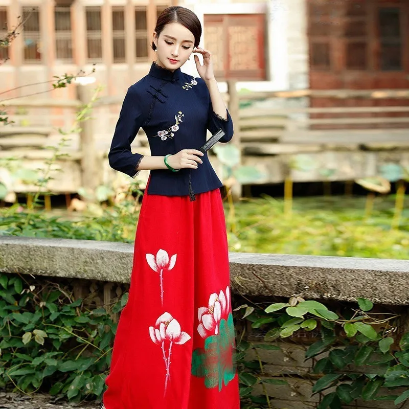Sheng Coco Navy Blue Shirts Chinese Vintage Clothing Qipao Tops Embroidered Lace Edged Cheongsam Linen Shirts Chinese Costume
Sheng Coco Navy Blue Shirts Chinese Vintage Clothing Qipao Tops Embroidered Lace Edged Cheongsam Linen Shirts Chinese Costume