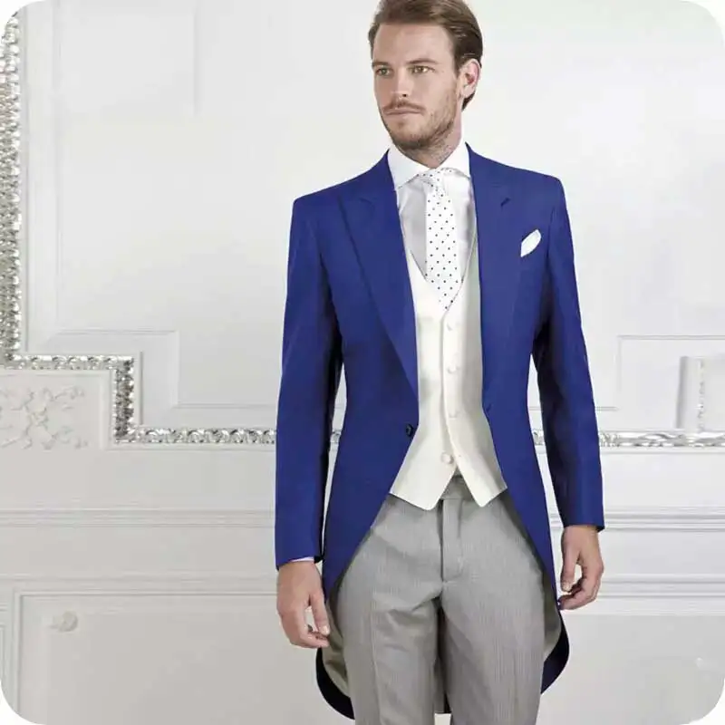 Royal Blue Tailcoat Men Suits Long Jacket Morning Party Grey Pants Slim Fit Costume Homme 3 Pieces Terno Masculino Groom Tuxedo
Royal Blue Tailcoat Men Suits Long Jacket Morning Party Grey Pants Slim Fit Costume Homme 3 Pieces Terno Masculino Groom Tuxedo