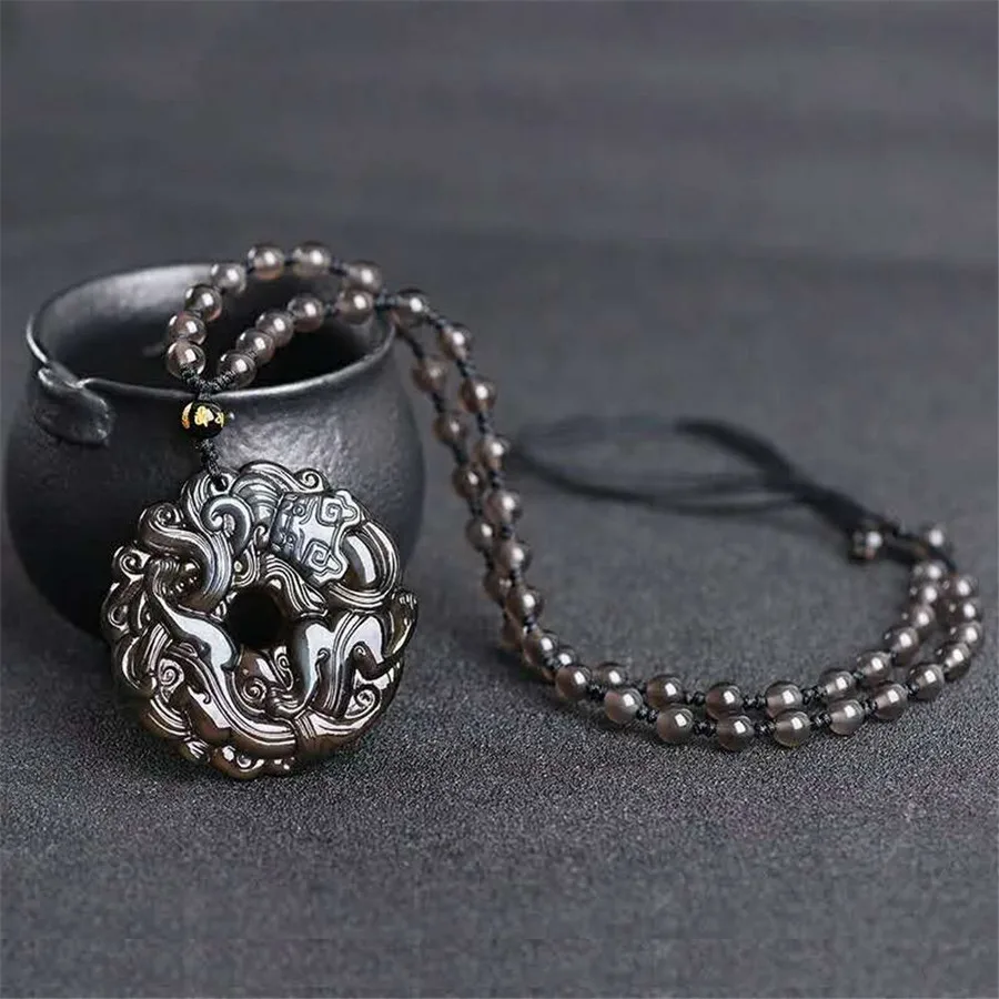 Drop Shipping Genuine Natural Rainbow Light Ice Obsidian Gemstone Crystal Carving Design Fashion Necklaces Pendant 45mm (6)