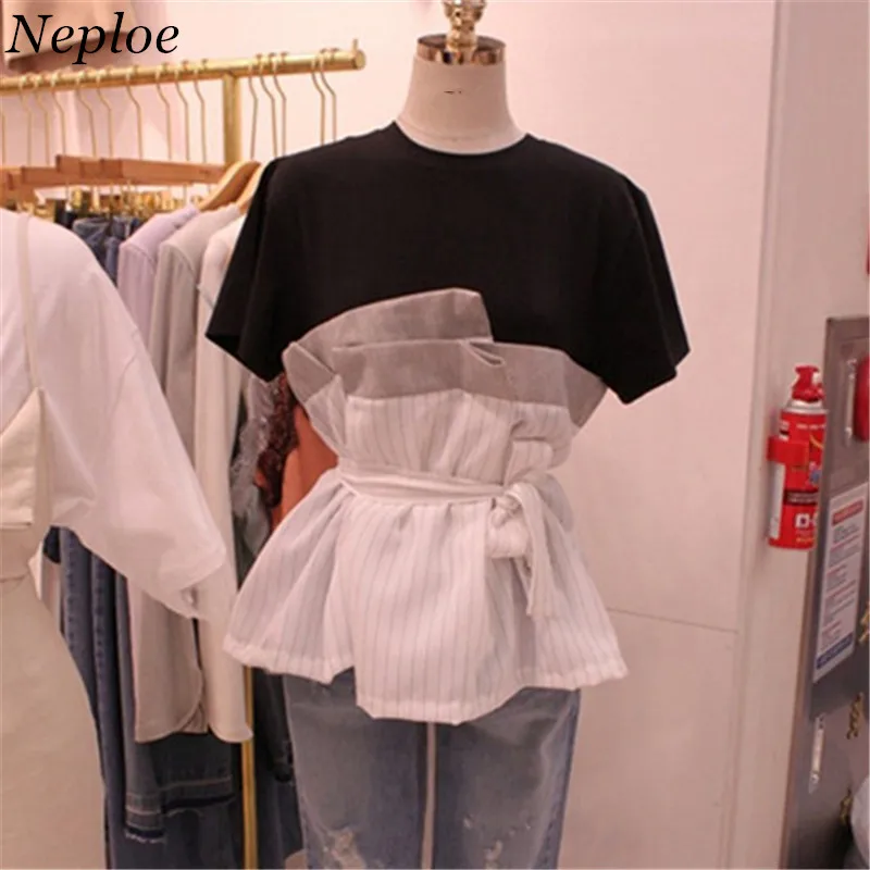 Neploe New Summer Patchwork T Shirt Fake Two Pieces Sashes Women Tops O-Neck Slim Short Sleeve Fashion Female T-Shirt 67654
Neploe New Summer Patchwork T Shirt Fake Two Pieces Sashes Women Tops O-Neck Slim Short Sleeve Fashion Female T-Shirt 67654