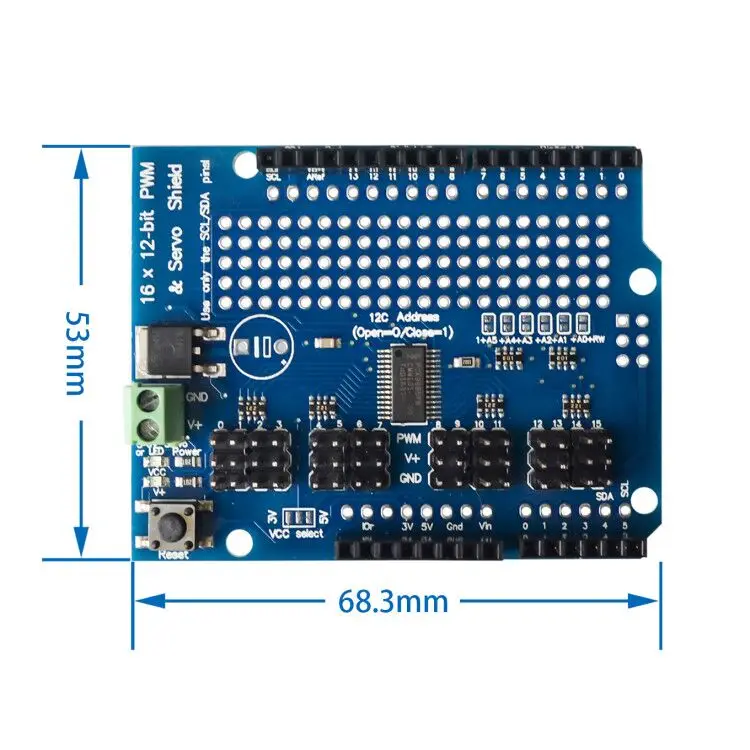 servo shield 16 Channel 12-bit PWM/Servo Driver-I2C interface PCA9685 for arduino or Raspberry shield module
servo shield 16 Channel 12-bit PWM/Servo Driver-I2C interface PCA9685 for arduino or Raspberry shield module