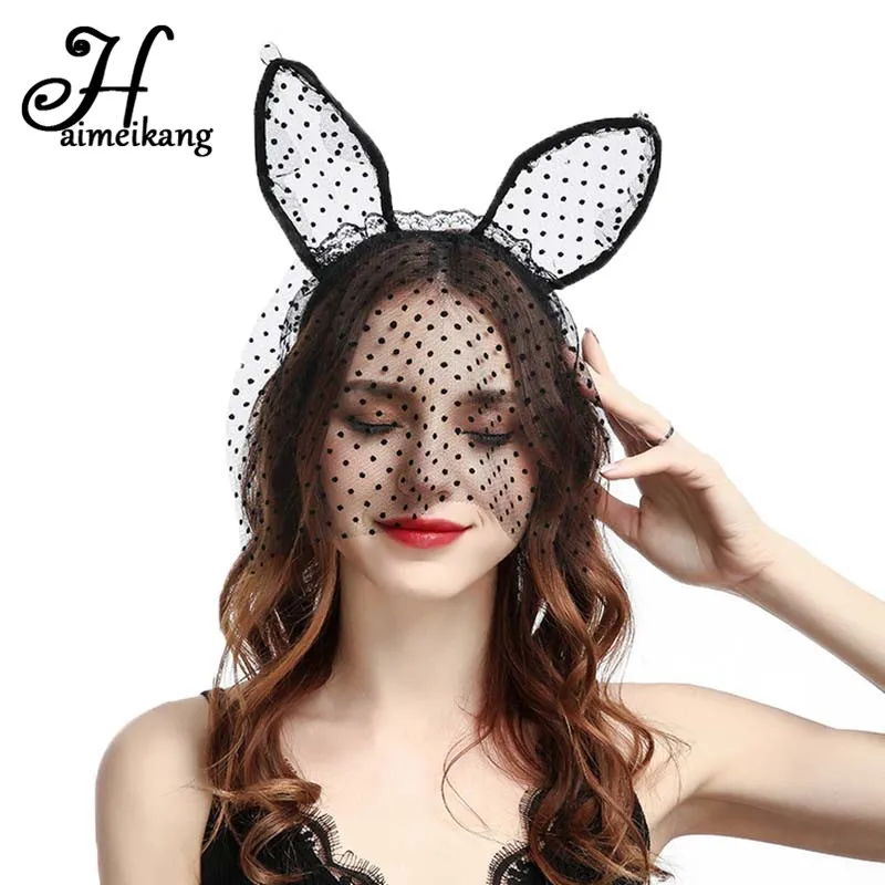 Easter Headbands Girl's Sexy Black Rabbit Bunny Ears Dot Print Veil Eye Mask Hair Bands Solid Women Halloween Headdress
Easter Headbands Girl's Sexy Black Rabbit Bunny Ears Dot Print Veil Eye Mask Hair Bands Solid Women Halloween Headdress