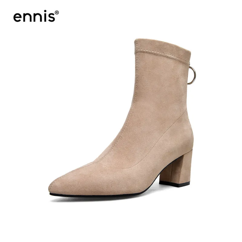 ENNIS 2019 SLIM FIT Flock Stretch Boots Pointed Toe Women Ankle Boots High Heel Shoes Autumn Winter Back Zip Chunky Boots A886
ENNIS 2019 SLIM FIT Flock Stretch Boots Pointed Toe Women Ankle Boots High Heel Shoes Autumn Winter Back Zip Chunky Boots A886