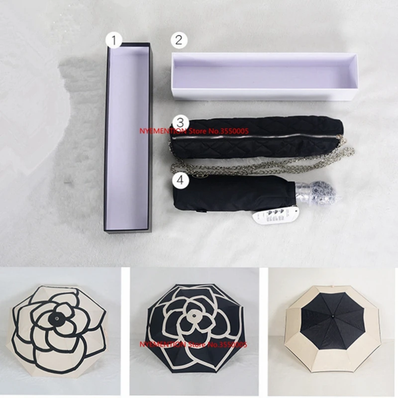 

Classic pattern Camellia Flower logo Umbrella For Women 3 Fold Luxury Umbrella with gift Box And Bag Rain Umbrella
