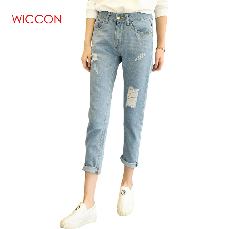 WICCON Spring And Summer Hole Jeans Female Loose Casual Preppy Style Solid Light Color Denim Harem Pants Women High Waist Jeans
WICCON Spring And Summer Hole Jeans Female Loose Casual Preppy Style Solid Light Color Denim Harem Pants Women High Waist Jeans