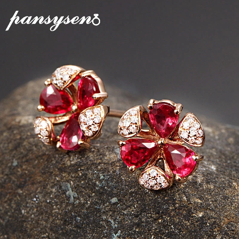 PANSYSEN 18K Gold Color Luxury Ruby Gemstone Stud Earrings for Women 925 Sterling Silver Jewelry Earring Wholesale Wedding Gifts
PANSYSEN 18K Gold Color Luxury Ruby Gemstone Stud Earrings for Women 925 Sterling Silver Jewelry Earring Wholesale Wedding Gifts