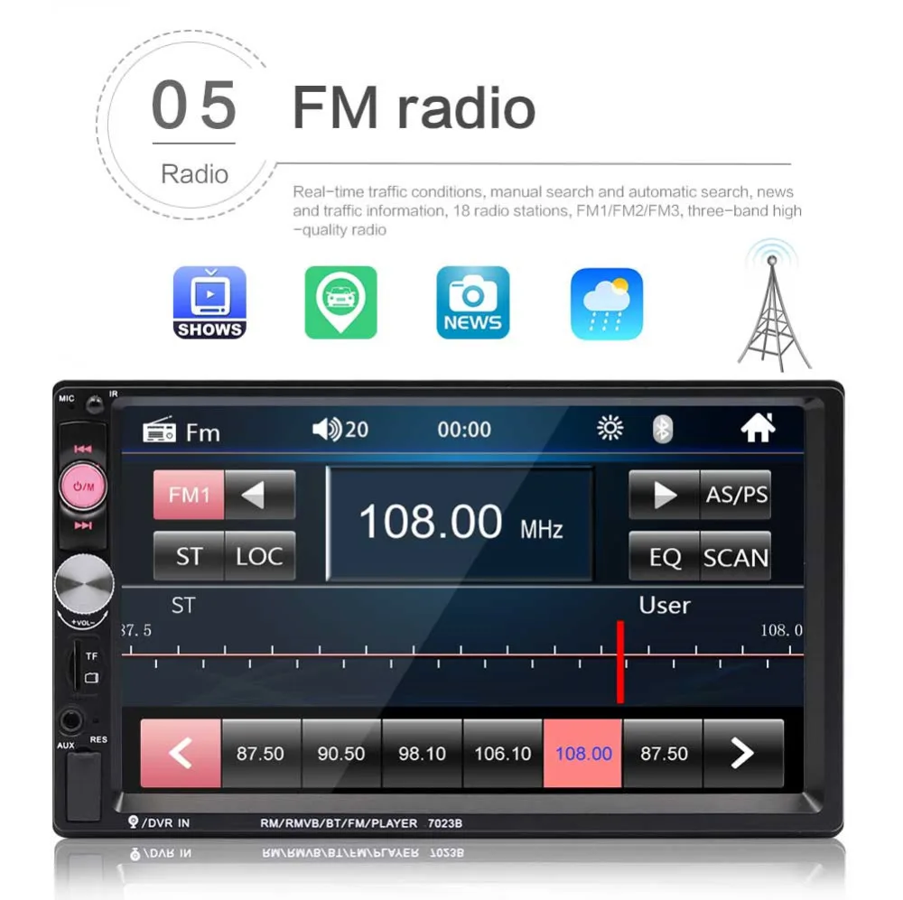 2 din car radio 7" HD Autoradio Player MP5 Touch Screen Digital Display Bluetooth USB SD Multimedia Rear View Camera
2 din car radio 7" HD Autoradio Player MP5 Touch Screen Digital Display Bluetooth USB SD Multimedia Rear View Camera