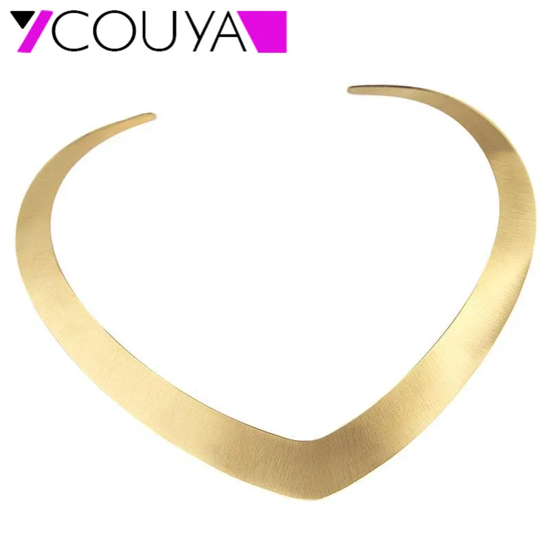 New Design Stainless Steel Yellow Color Nice Heart Shiny Plain Choker Necklace Women Punky Jewelry European Style|choker necklace|designer