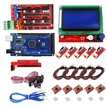 Mega 2560 R3 + RAMPS 1.4 Controller + LCD 12864 + 5 Limit Switch Endstop + 5 A4988 Stepper Driver
Mega 2560 R3 + RAMPS 1.4 Controller + LCD 12864 + 5 Limit Switch Endstop + 5 A4988 Stepper Driver