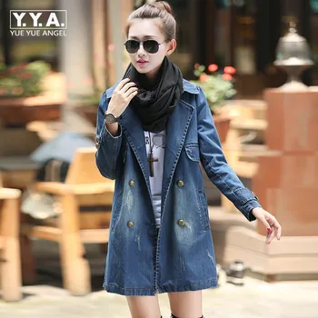 Plus Size Autumn Full Sleeve Womens Windbreaker Casaco Feminino Denim Trench Coat Female Double Breasted Fashion Costumes Blue
Plus Size Autumn Full Sleeve Womens Windbreaker Casaco Feminino Denim Trench Coat Female Double Breasted Fashion Costumes Blue