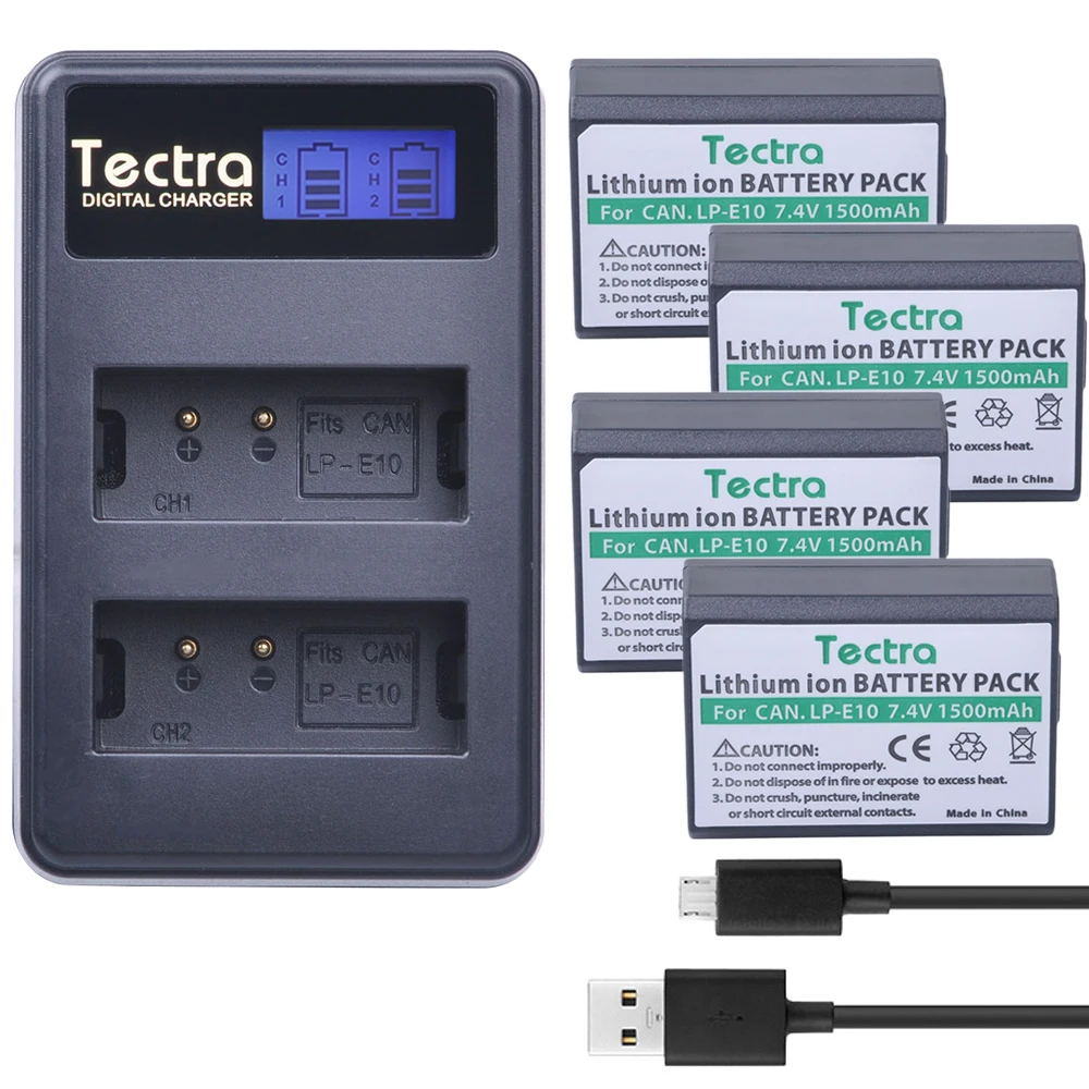 Tectra 4Pcs LP-E10 LPE10 Li-ion Bateria+ LCD USB Dual Charger for Canon EOS Rebel T3 T5 T6 Kiss X50 Kiss X70 EOS 1100D EOS 1200D
Tectra 4Pcs LP-E10 LPE10 Li-ion Bateria+ LCD USB Dual Charger for Canon EOS Rebel T3 T5 T6 Kiss X50 Kiss X70 EOS 1100D EOS 1200D