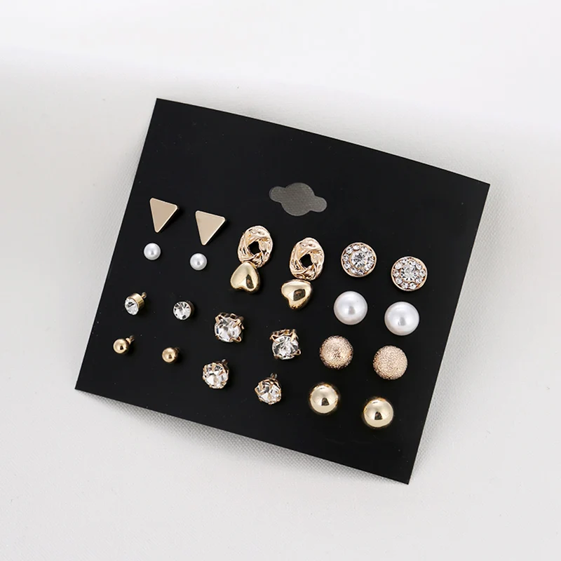12 Pair/Set Crystal Heart Stud Earrings for Women Trendy Gold Round Ball Small Imitation Pearl Earrings Party Fashion Jewelry
12 Pair/Set Crystal Heart Stud Earrings for Women Trendy Gold Round Ball Small Imitation Pearl Earrings Party Fashion Jewelry