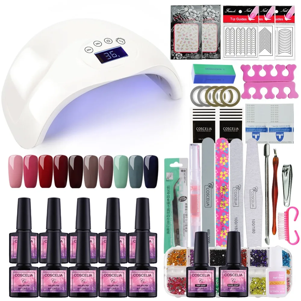 COSCELIA Set for Manicure 48w UV LED Lamp Dryer 10pcs Nail Polish Manicure Set Soak Off Nail Gel Nail Art Tools Base &Top
COSCELIA Set for Manicure 48w UV LED Lamp Dryer 10pcs Nail Polish Manicure Set Soak Off Nail Gel Nail Art Tools Base &Top