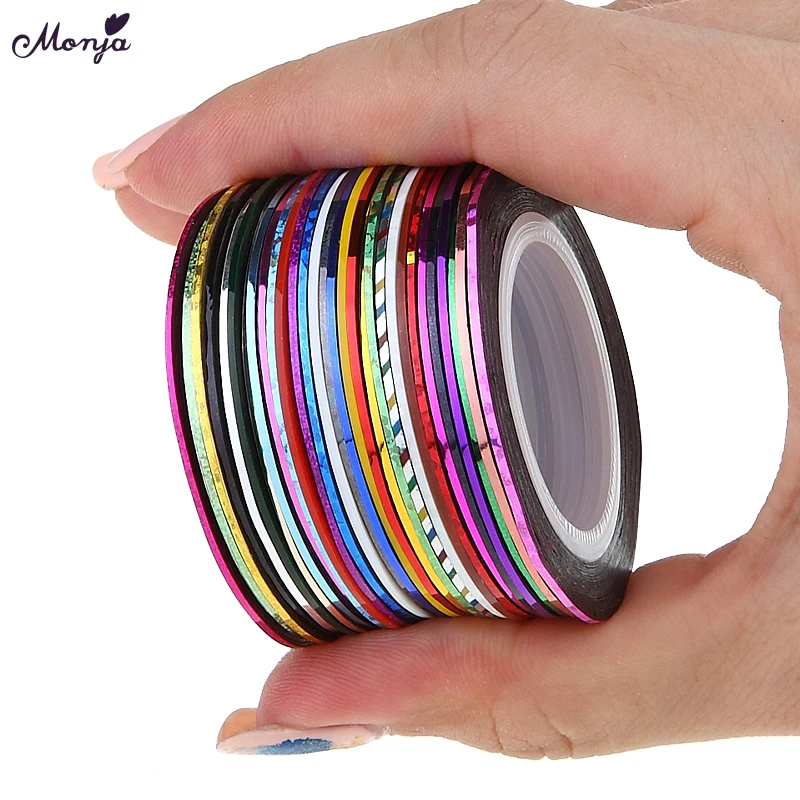 

Monja 30pcs 2m Rolls 3D adhesive Striping Tape Line Set Nail Art Decoration Mixed Colors Sticker Decal 3D DIY Fashion Decal Kits