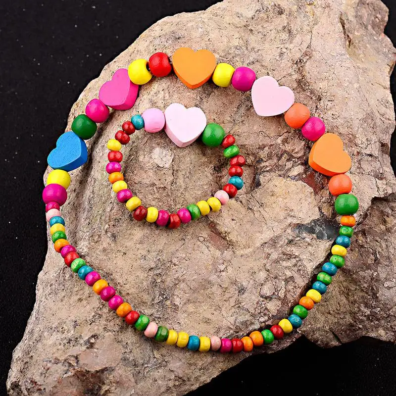 1Set Lovely Girl's Wooden Necklaces Lovely Colorful Heart Shape Beads Necklace&Bracelet Jewellery Set Birthday Gift CS26
1Set Lovely Girl's Wooden Necklaces Lovely Colorful Heart Shape Beads Necklace&Bracelet Jewellery Set Birthday Gift CS26
