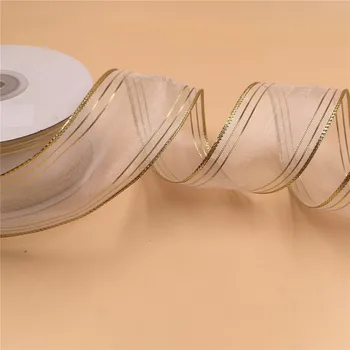 N2111 38MM Gold lurex edge white organza gift packaging wired edge ribbon 25yards roll
N2111 38MM Gold lurex edge white organza gift packaging wired edge ribbon 25yards roll