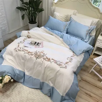 Luxury white blue Egyptian cotton Beddings set king queen size bed cover set for girls princess Bedsheets linen Duvet Cover set
Luxury white blue Egyptian cotton Beddings set king queen size bed cover set for girls princess Bedsheets linen Duvet Cover set