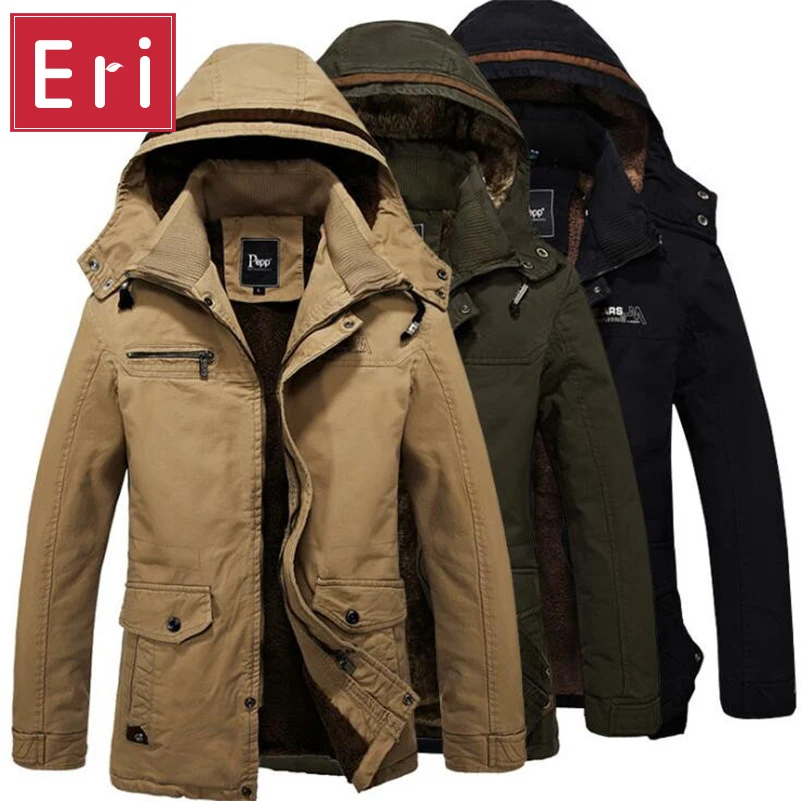 Image 2016 Wintet Jacket Men Thick Coats Casual Army Green Outwear Military Man Cotton Jackets Wool Overcoat Mens Parka Thermal X431