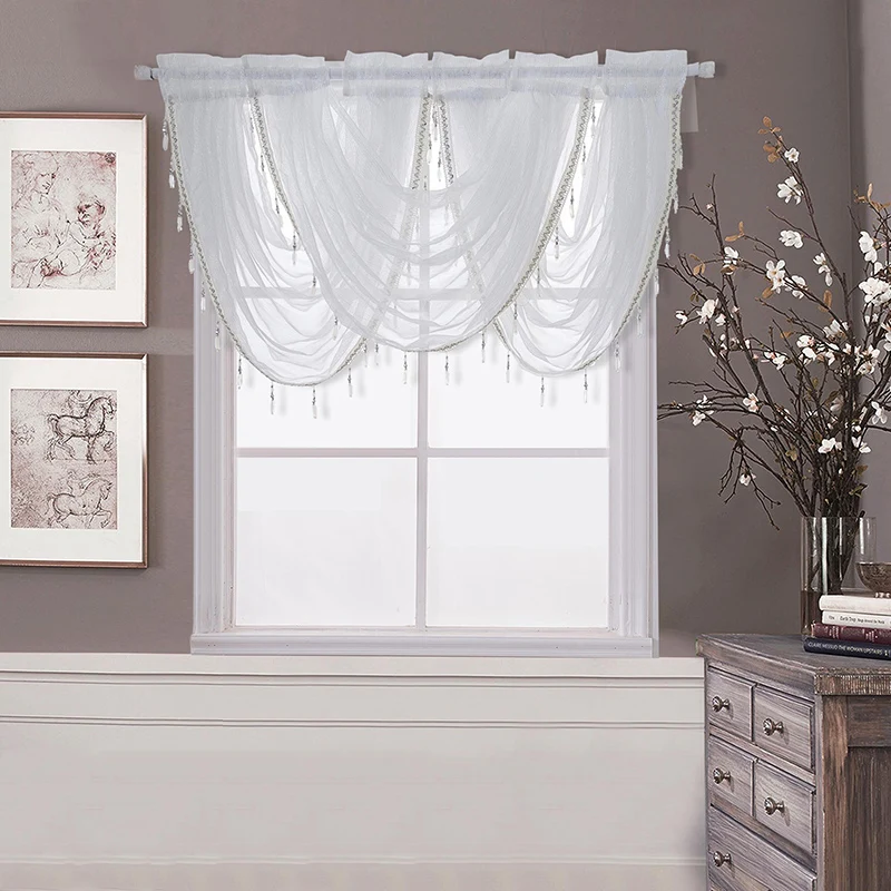 Luxury Beaded Waterfall White Valance For Living Room Silver Wire Sheer Curtain Window Treatment For Kitchen Decoration QT052#2
Luxury Beaded Waterfall White Valance For Living Room Silver Wire Sheer Curtain Window Treatment For Kitchen Decoration QT052#2
