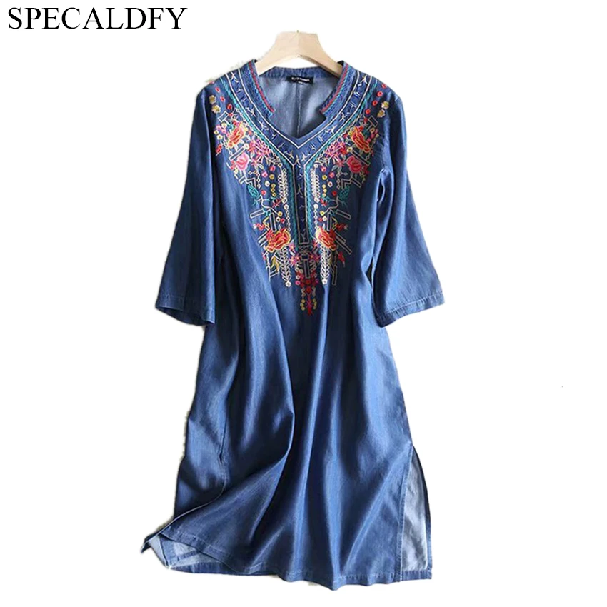 2019 Spring Summer Dress Women Cotton Tencel Denim Dresses Bohemian Floral Embroidery Soft Jeans Dress Plus Size Robe Femme Ete
2019 Spring Summer Dress Women Cotton Tencel Denim Dresses Bohemian Floral Embroidery Soft Jeans Dress Plus Size Robe Femme Ete