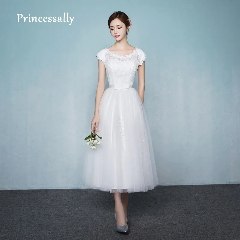 Robe De Soriee New White Bridesmaid Dresses Tea-length Lace Cap Sleeve Elegant Prom Party Formal Gown Champagne Vestido De Festa
Robe De Soriee New White Bridesmaid Dresses Tea-length Lace Cap Sleeve Elegant Prom Party Formal Gown Champagne Vestido De Festa