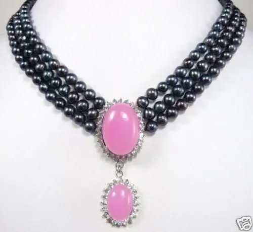 FREE SHIPPING>>@> HOT *****Charming 3 rows 7-8mm black pearl necklace pink stone pendant AA+007 NEW
FREE SHIPPING>>@> HOT *****Charming 3 rows 7-8mm black pearl necklace pink stone pendant AA+007 NEW