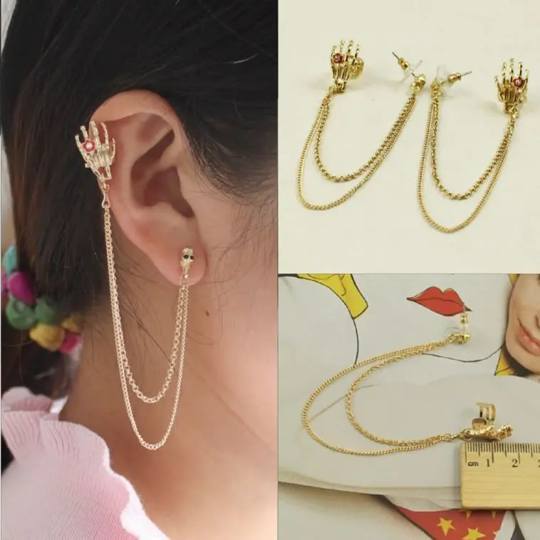 fashion popular personality punk skull ghost hand ear cuff gold color metal clip earrings tassel chains earrings for women E267
fashion popular personality punk skull ghost hand ear cuff gold color metal clip earrings tassel chains earrings for women E267
