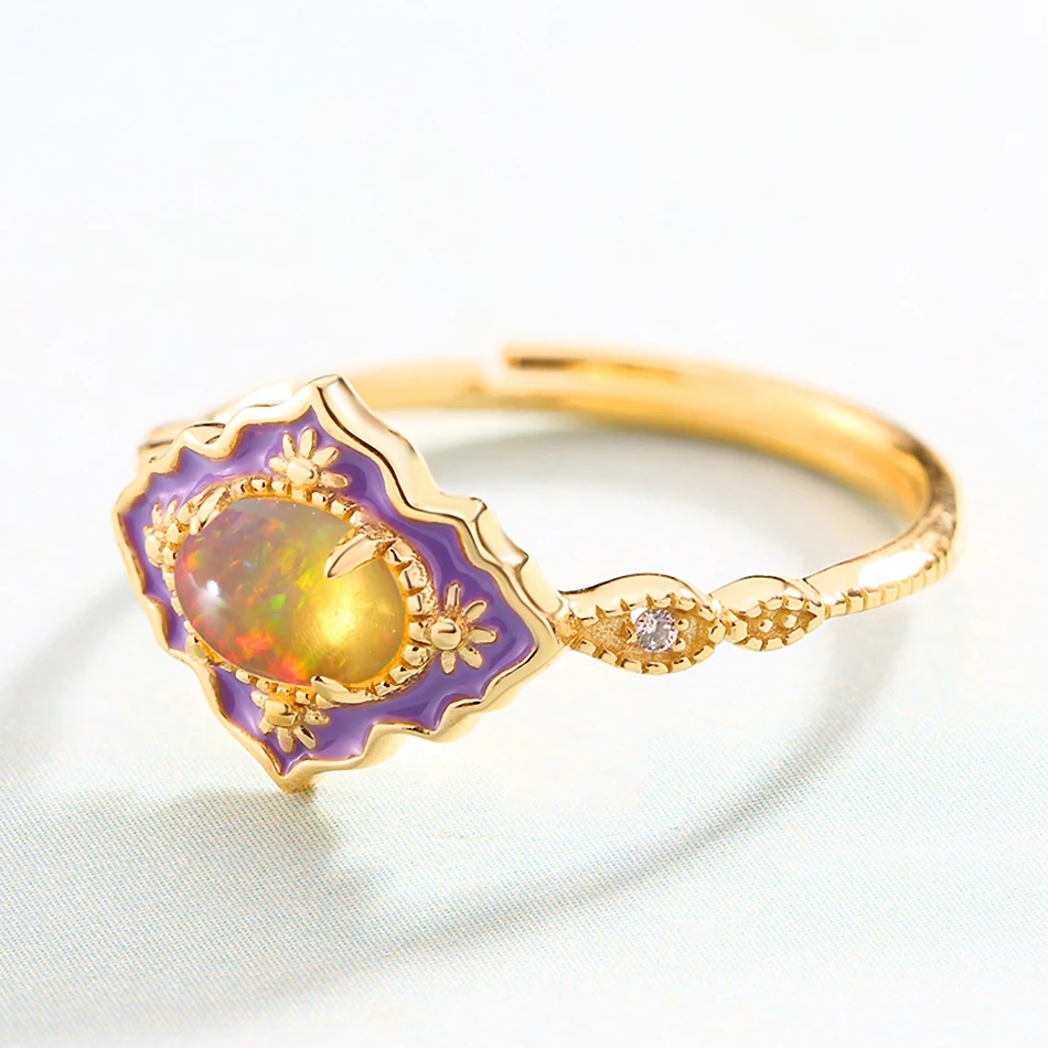 ALLNOEL Real Opal Enamel Jewelry Set Natural Gemstone Luxury Pendants Necklace Stud Earrings Rings 925 Sterling Silver Jewellry (7)