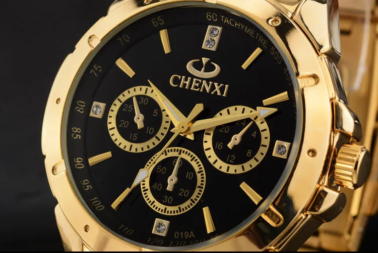 Кварцевые часы CHENXI Lovers для женщин и мужчин золотые наручные Топ бренд роскошные