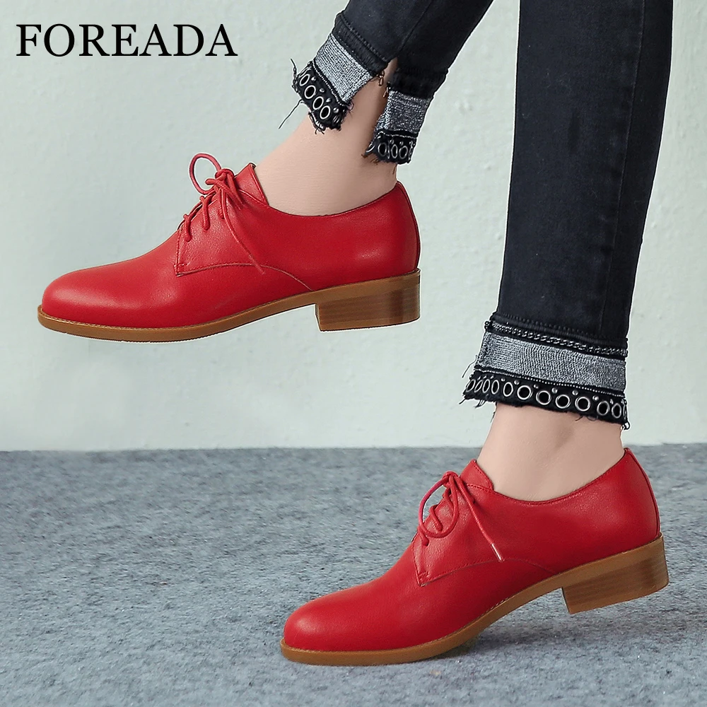 FOREADA Women Shoes High Heels Natural Genuine Leather Thick Heels Derby Shoes Real Leather Lace Up Pumps Ladies Red Size 34-39
FOREADA Women Shoes High Heels Natural Genuine Leather Thick Heels Derby Shoes Real Leather Lace Up Pumps Ladies Red Size 34-39