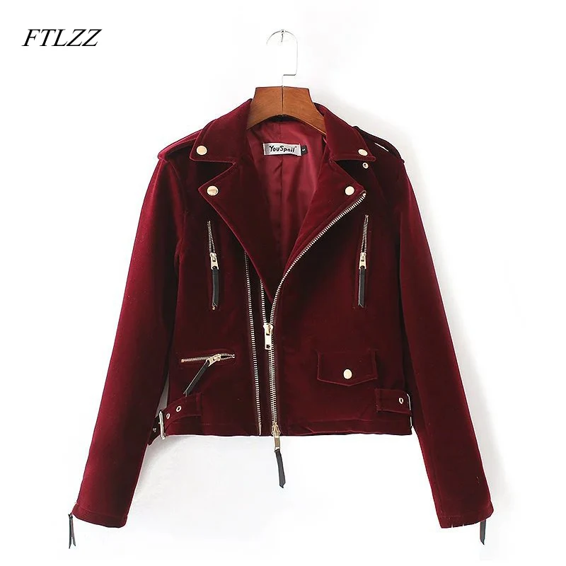 Фото Ftlzz осень куртка из искусственной кожи Для женщин тонкий короткий Дизайн бархат