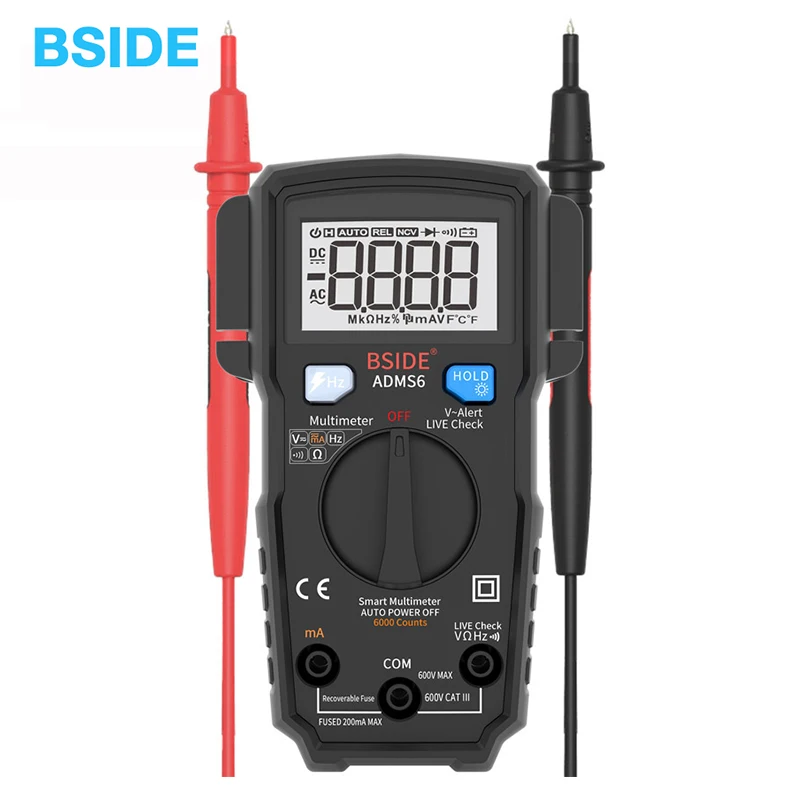 Digital Multimeter 6000 counts Auto Ranging AC/DC voltage meter Flash light Back light Large Screen BSIDE ADMS6
Digital Multimeter 6000 counts Auto Ranging AC/DC voltage meter Flash light Back light Large Screen BSIDE ADMS6