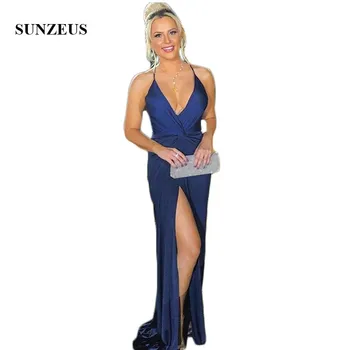 Navy Blue Jersey Maid of Honor Dresses V Neck Halter Back Criss-Cross Sexy Wedding Party Dresses Leg Slit Prom Gowns SBD181
Navy Blue Jersey Maid of Honor Dresses V Neck Halter Back Criss-Cross Sexy Wedding Party Dresses Leg Slit Prom Gowns SBD181