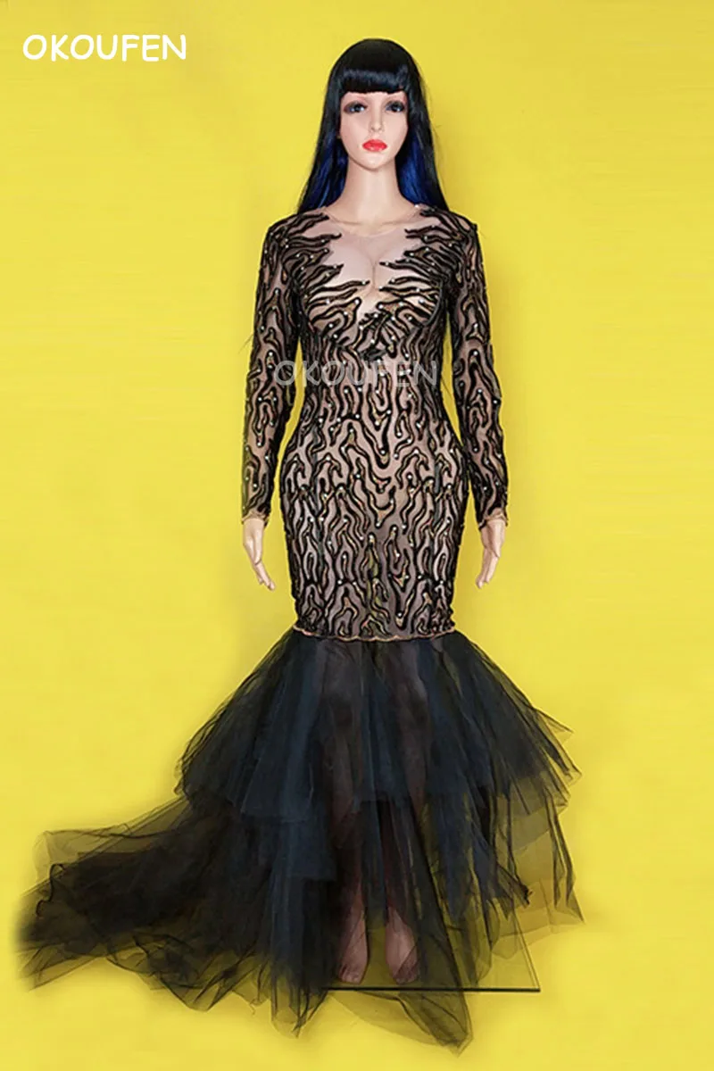 Women Evening dress bar nightclub female singer dj stage performance Dress Black Phoenix Flower One-piece Skirt Costume
Women Evening dress bar nightclub female singer dj stage performance Dress Black Phoenix Flower One-piece Skirt Costume