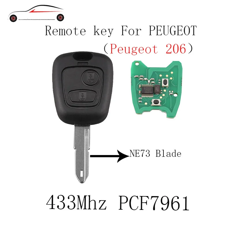 Горбин 2 кнопки 433 Мгц дистанционный ключ для PEUGEOT 206 207 Полный Автомобильный