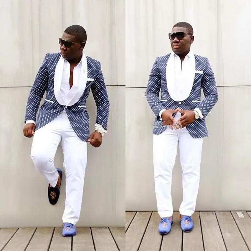 Fashionable One Button Blue Polka Dot Groom Tuxedos Groomsmen Shawl Lapel Mens Suits Blazers (Jacket+Pants+Tie) W:951
Fashionable One Button Blue Polka Dot Groom Tuxedos Groomsmen Shawl Lapel Mens Suits Blazers (Jacket+Pants+Tie) W:951