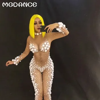 sexy club costume White Small Balls Christmas Jumpsuit Stage Wear Costume Rompers Women Stretch Nude Bodysuit
sexy club costume White Small Balls Christmas Jumpsuit Stage Wear Costume Rompers Women Stretch Nude Bodysuit