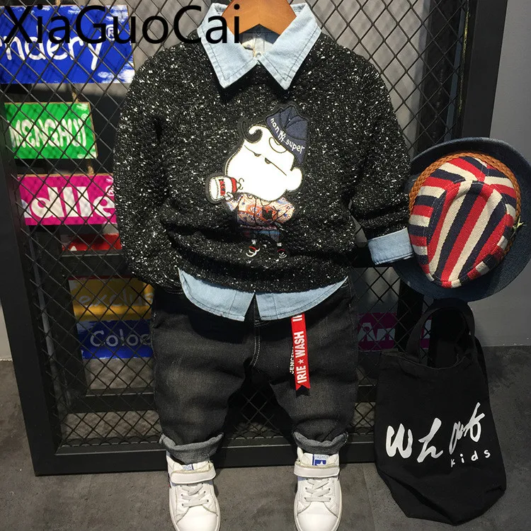 Children's Clothes Toddler Boys Clothing Sets Spring Boy Round Collar Cloth Sweater Shirt and Trousers Children | Детская одежда и