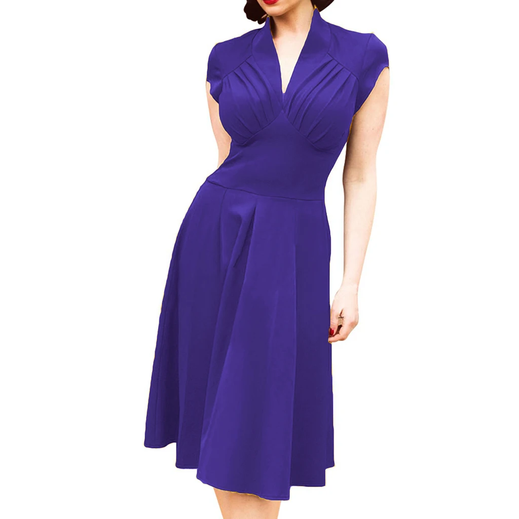 New Womens Vintage 1950s Deep V-Neck Short Sleeve Audrey Hepburn Retro Style Rockabilly Swing Wedding Party Dress
New Womens Vintage 1950s Deep V-Neck Short Sleeve Audrey Hepburn Retro Style Rockabilly Swing Wedding Party Dress
