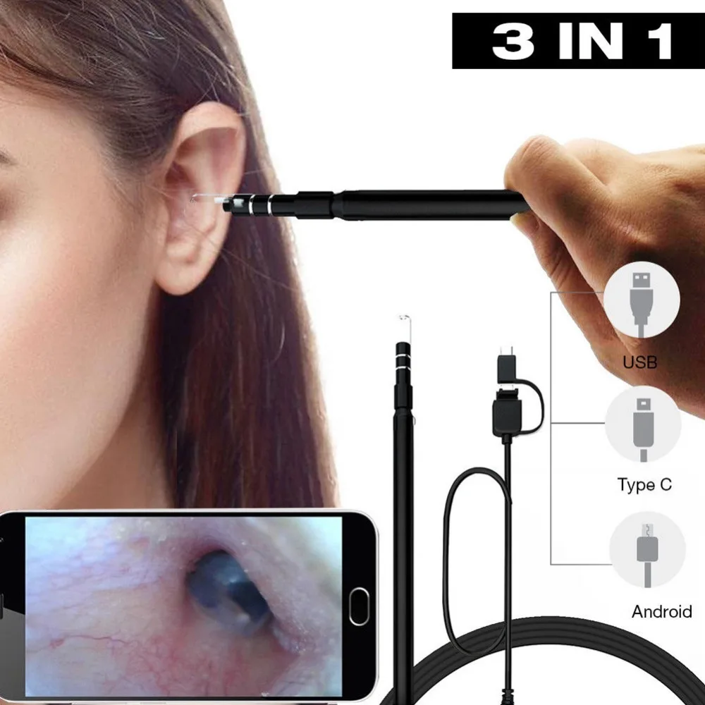 3-in-1 HD Visual Ear Spoon Micro USB Type-c Ear Cleaning Tool In-ear Cleaning Endoscope Earpick With Mini LED Camera Pen#271591
3-in-1 HD Visual Ear Spoon Micro USB Type-c Ear Cleaning Tool In-ear Cleaning Endoscope Earpick With Mini LED Camera Pen#271591