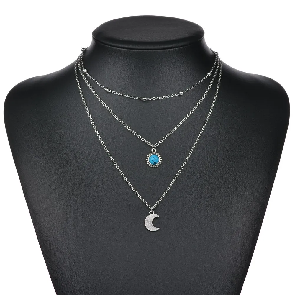 2019european And American Fashion Popular Three-layer Necklace Female Evil Eye Jewelry Turquoises Stone Classic Moon New | Украшения и