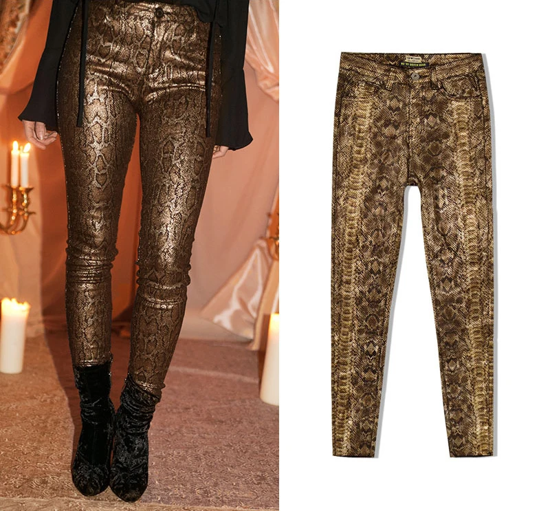 LMCAVASUN Women's high waist elastic coated gold snake pattern imitation leather pants PU denim feet pants nine pant Snake Print
LMCAVASUN Women's high waist elastic coated gold snake pattern imitation leather pants PU denim feet pants nine pant Snake Print